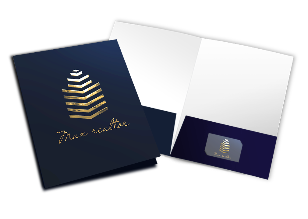 Raised Metallic Foil, Raised Spot UV, Scodix, Pocket Folders, Business Cards, Luxury Marketing Materials